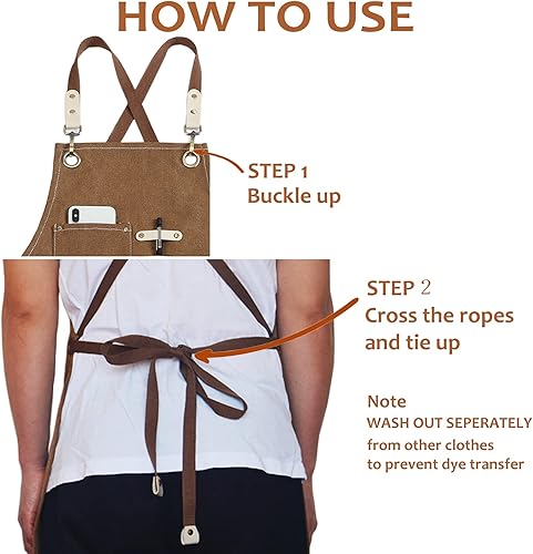 Miniatura 3 de Mactso Delantal de chef de lona resistente al agua, con espalda cruzada, ajustable, para hombres y mujeres