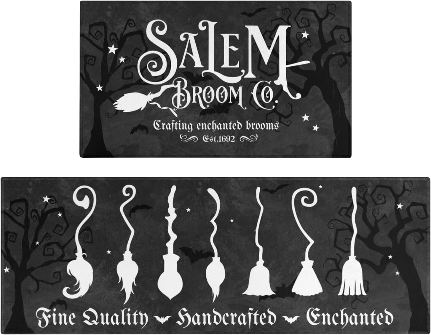 Amazon.com: Faptoena Halloween Kitchen Mat Set of 2,Black Happy Halloween Witch Broom Floor Mats ...