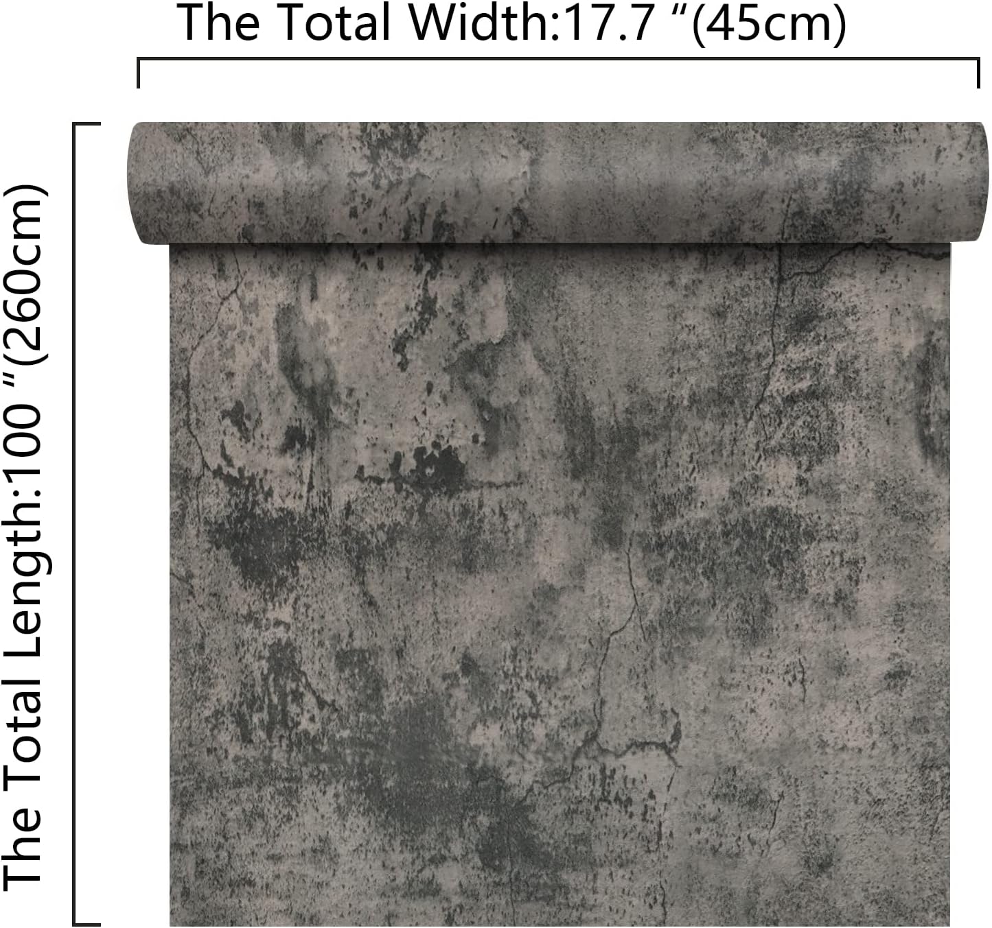 17.7''x100'' Textured Concrete Wallpaper Peel and Stick Thick Matte Grey Industrial Weathered Concrete Contact Paper for Countertops Waterproof Self Adhesive Cement Wallpaper for Wall Bedroom Bathroom
