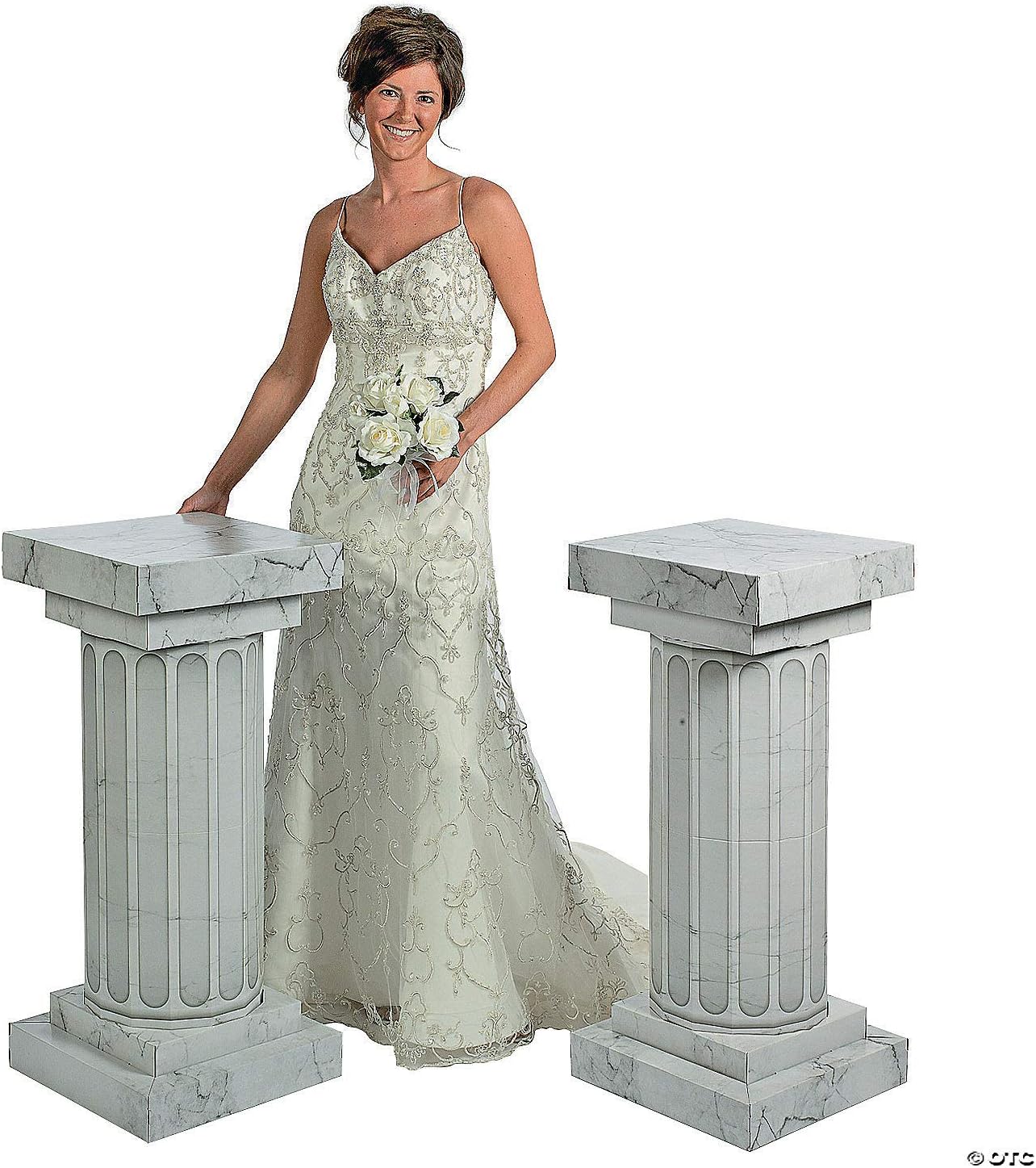 Fun Express Marble-Look Fluted Pillars 6' Tall White Columns for Wedding Ceremony Decor - Roman Greek Style Cardboard Stand Set for Prom Events Professional Photo Prop Decorative Pedestal - 2 Pieces
