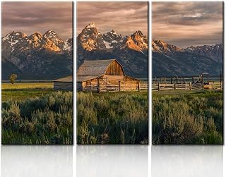 National Parks Pictures Country Paintings for Wall Moulton Barn Wall Art Nature Scene Artwork 3 Panel Canvas Native American Home Decorations for Living Room Wooden Framed Ready to Hang(40''x60'')