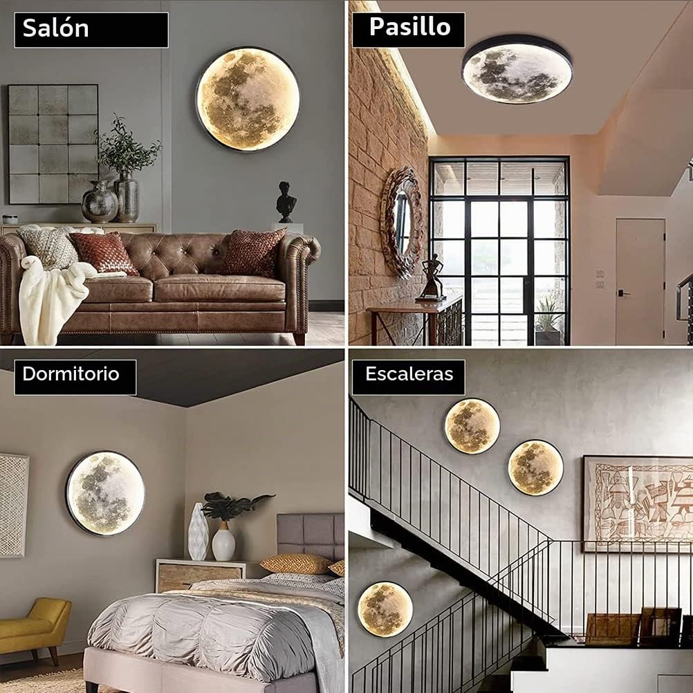 Lámpara de Pared LED Luna 31W Aplique de Pared Dormitorio Luz de Pared Luna 3D LED Aplique de Pared con Cable Enchufe e Interruptor Lámpara de Pared Moderno Regulable Apliques de Pared interior Salon