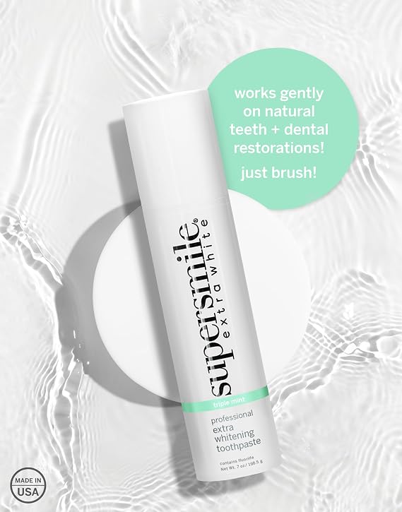 Supersmile Extra White Whitening Toothpaste, Pump Toothpaste, 7 oz, Triple Mint with Calprox and Fluoride, Visibly Whiter Teeth, 96% No Sensitivity, Low Abrasion at RDA 15.6, Enamel Safe