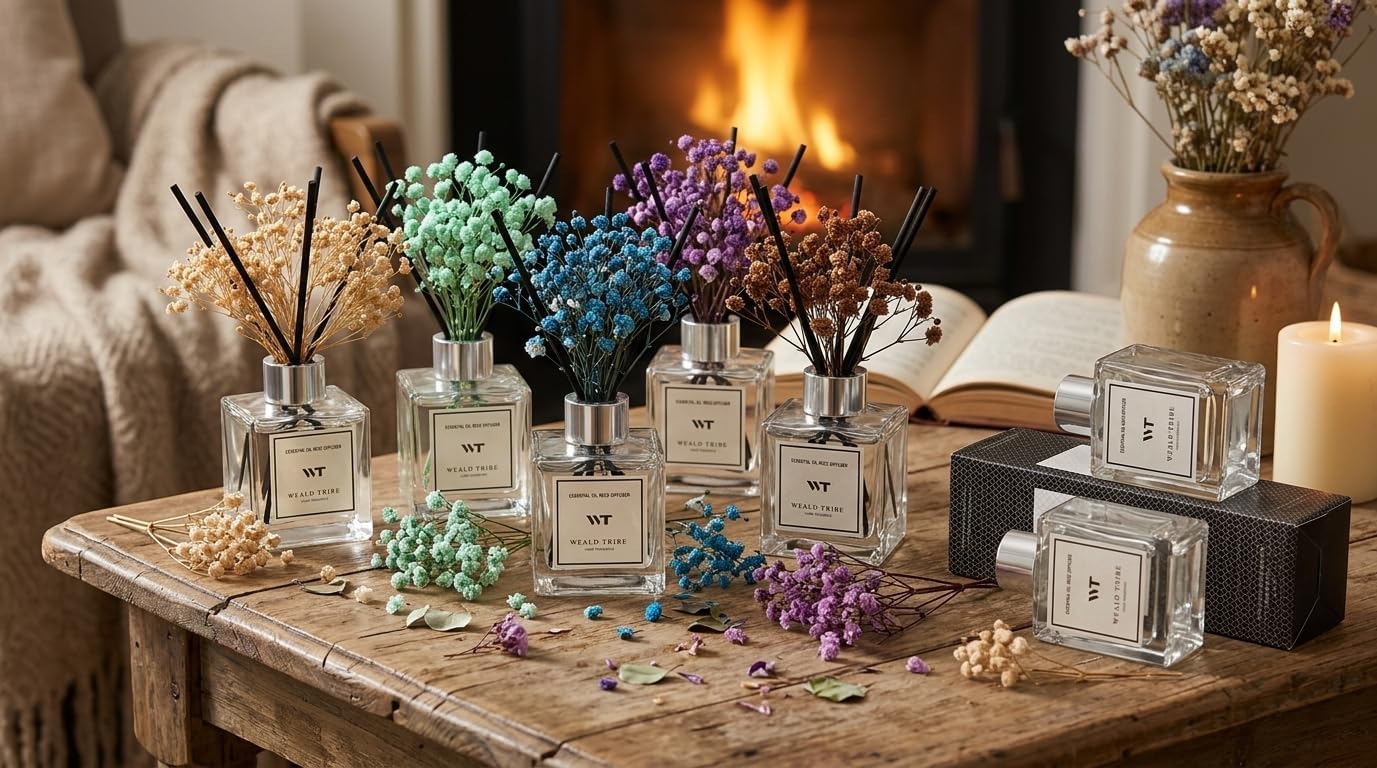 WEALD TRIBE Lavender & Cedar Scent Reed Diffuser Set for Bathroom Decor Air Fresheners, Oil Diffuser Stick | 5.1 fl oz Home Fragrance with Sticks Defusers | House Bedroom Office Shelf Decor
