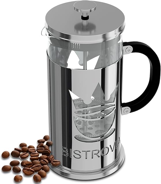 Bistrovia Cafetiere Coffee French Press - Dual Insulated Thermal Shock Proof Glass - Air Press Coffee Plunger - Large Capacity 1 Litre (8 Cups/3 Mugs) - Home & Camping