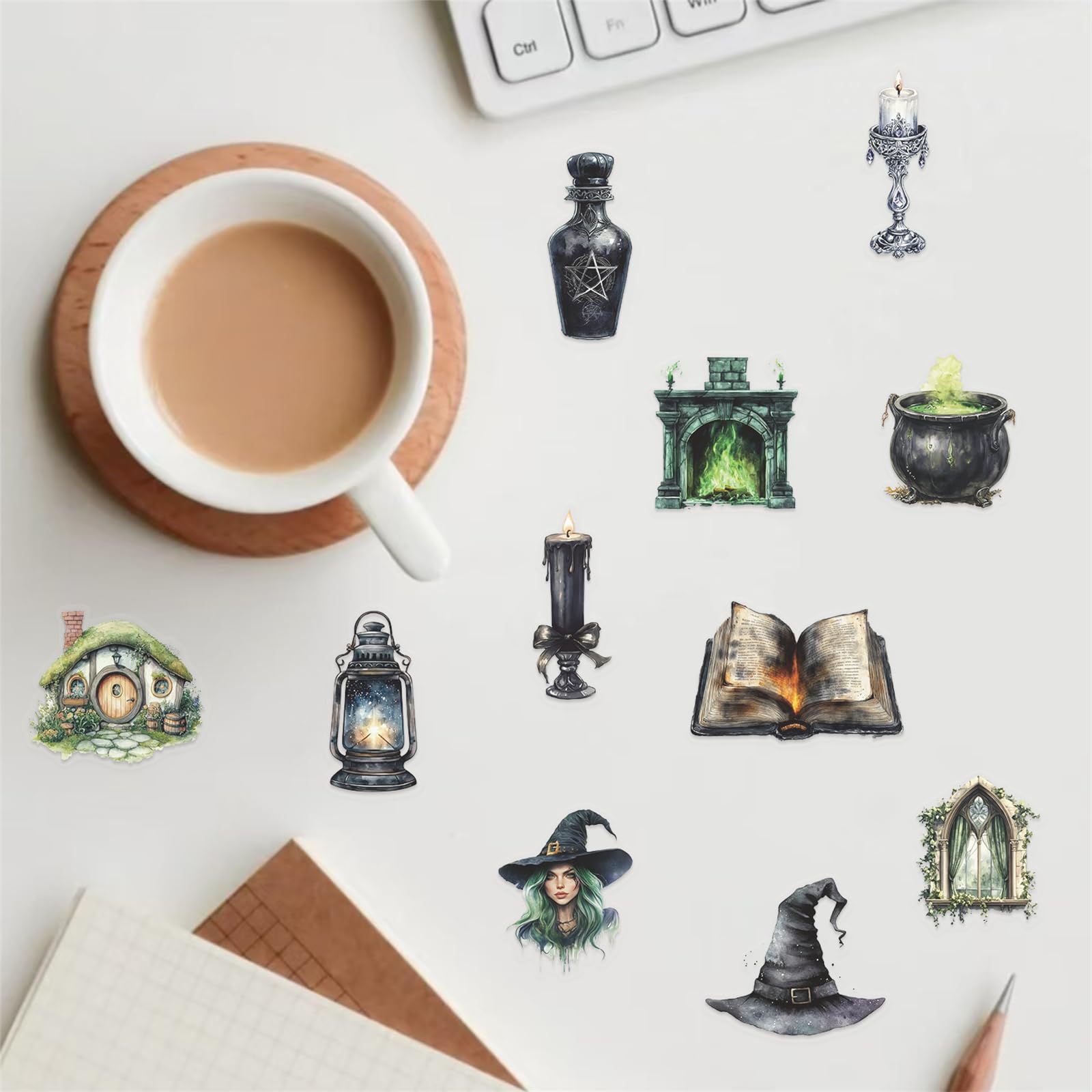 100PCS Victorian Transparent Stickers Pack,Aesthetic Retro Victorian Women Decor for Laptop Gifts for Kids Teens Adults Waterproof Vinyl PET Vintage Stickers for Scrapbook Phone Bike Party Favors: Witchy100