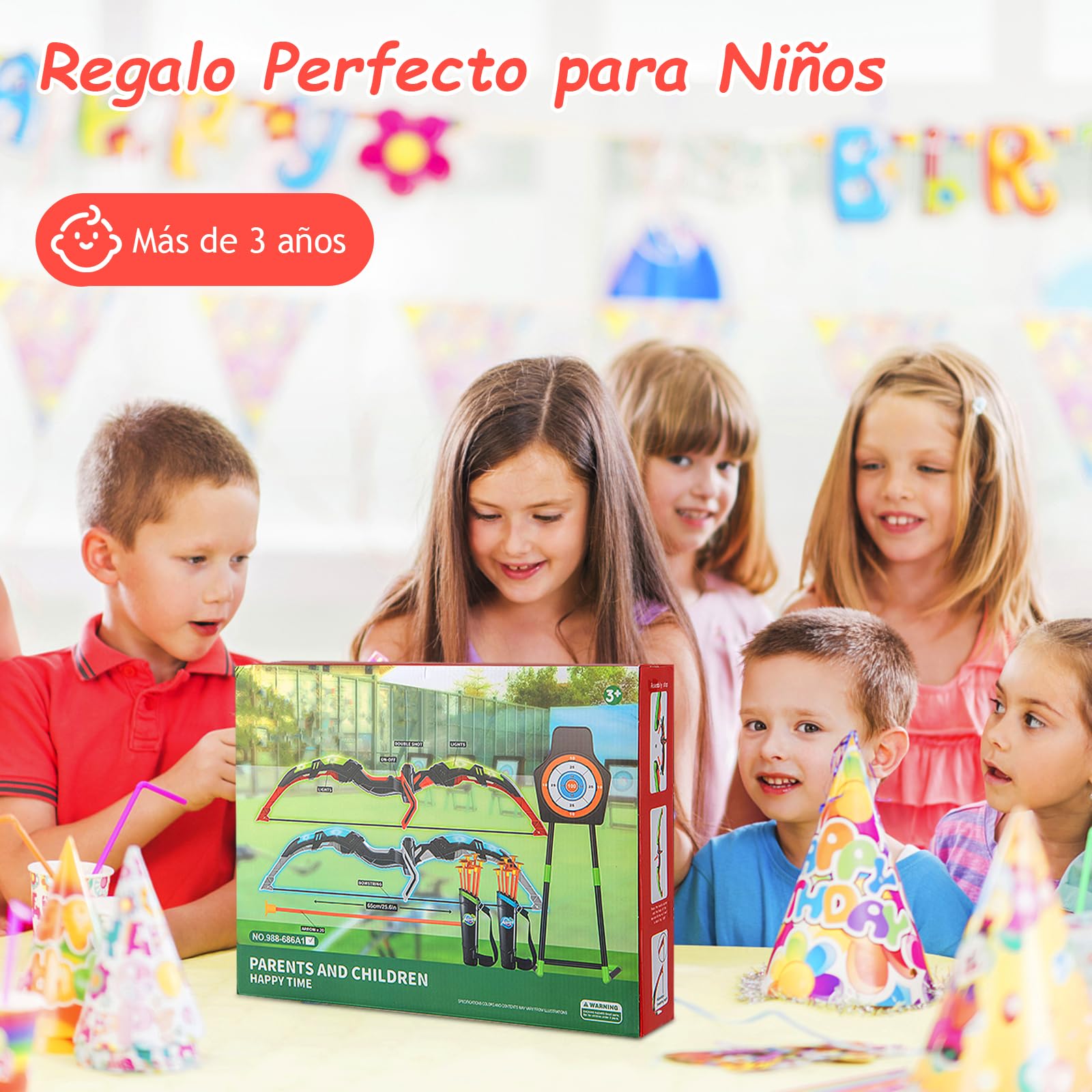 GOPLUS Juego de Arcos y Flechas para Niños, Set de Tiro con Arco LED con 20 Flechas con Ventosa, 2 Carcajs, Diana Desmontable, Set de Tiro al Aire Libre para Niños de 3 a 12 Años