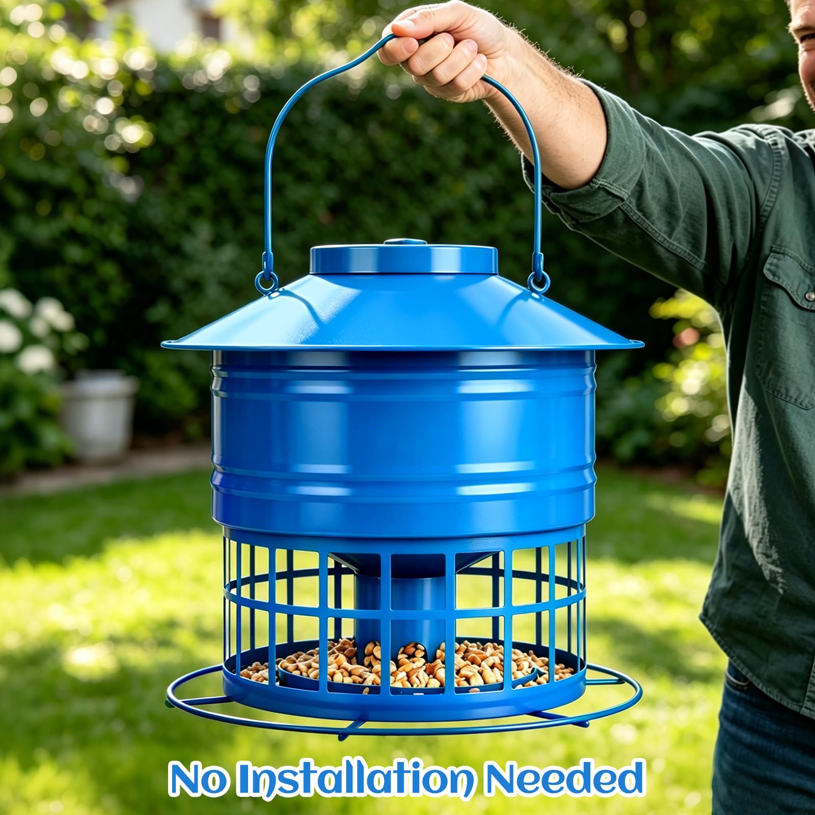 Vogelfutterstation für draußen, Eichhörnchensicher Vogelfutterspender für draußen, 4,5 kg, Metallkäfig-Futterstation für Wildvögel, mit 32 Futteröffnungen, hängende Vogelfutterstation für kleine Vögel