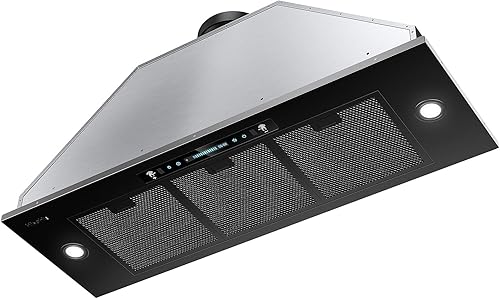 Campana extractora integradainsertada de 900 CFM, conducto convertible sin conductos, campana de ventilación de cocina de acero inoxidable con 2