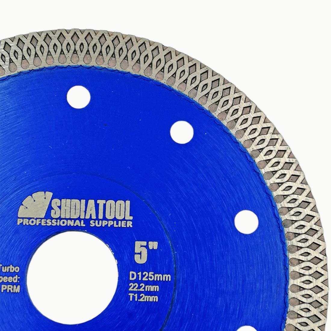 SHDIATOOL Disco de corte de diamante X de malla turbo segmento de borde prensado en caliente sinterizado hoja de sierra circular para azulejos mármol diámetro 125 mm paquete de 5