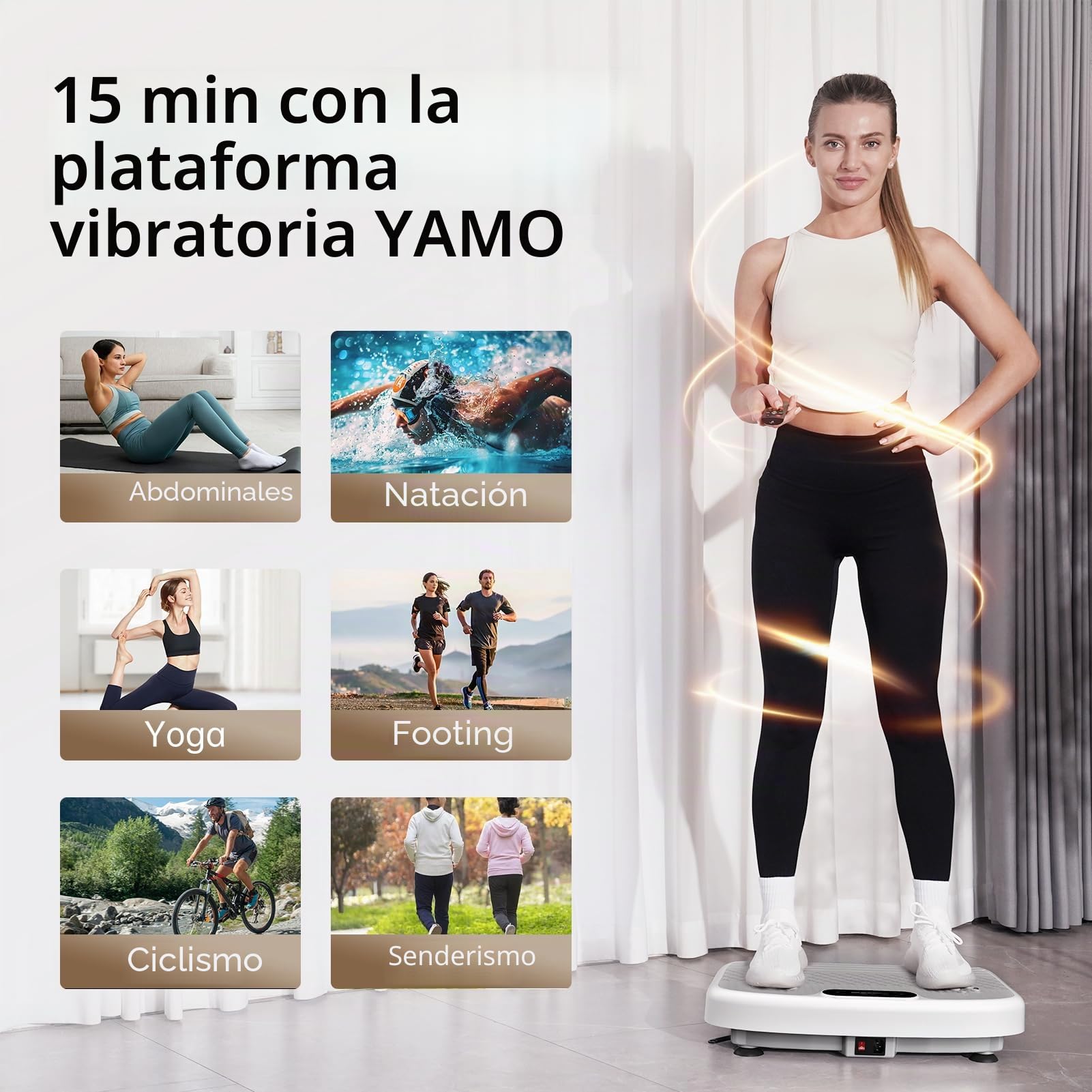 YAMO YV20 Plataforma Vibratoria Fitness | 99 Niveles de Velocidad, 5 Programas, Mando a Distancia y Bandas de Resistencia | Pantalla LED Táctil, Capacidad Carga de 150KG