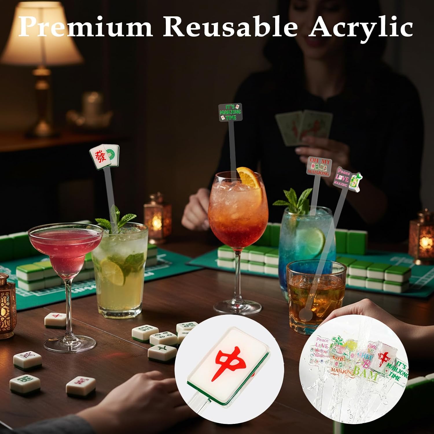 Defresit 30 Pack Mahjong Cocktail Stirrers for Party Favors - Acrylic Swizzle Sticks Drink Stirrers for Mahjong Party, Game Night & Ladies Night Cocktail Decor