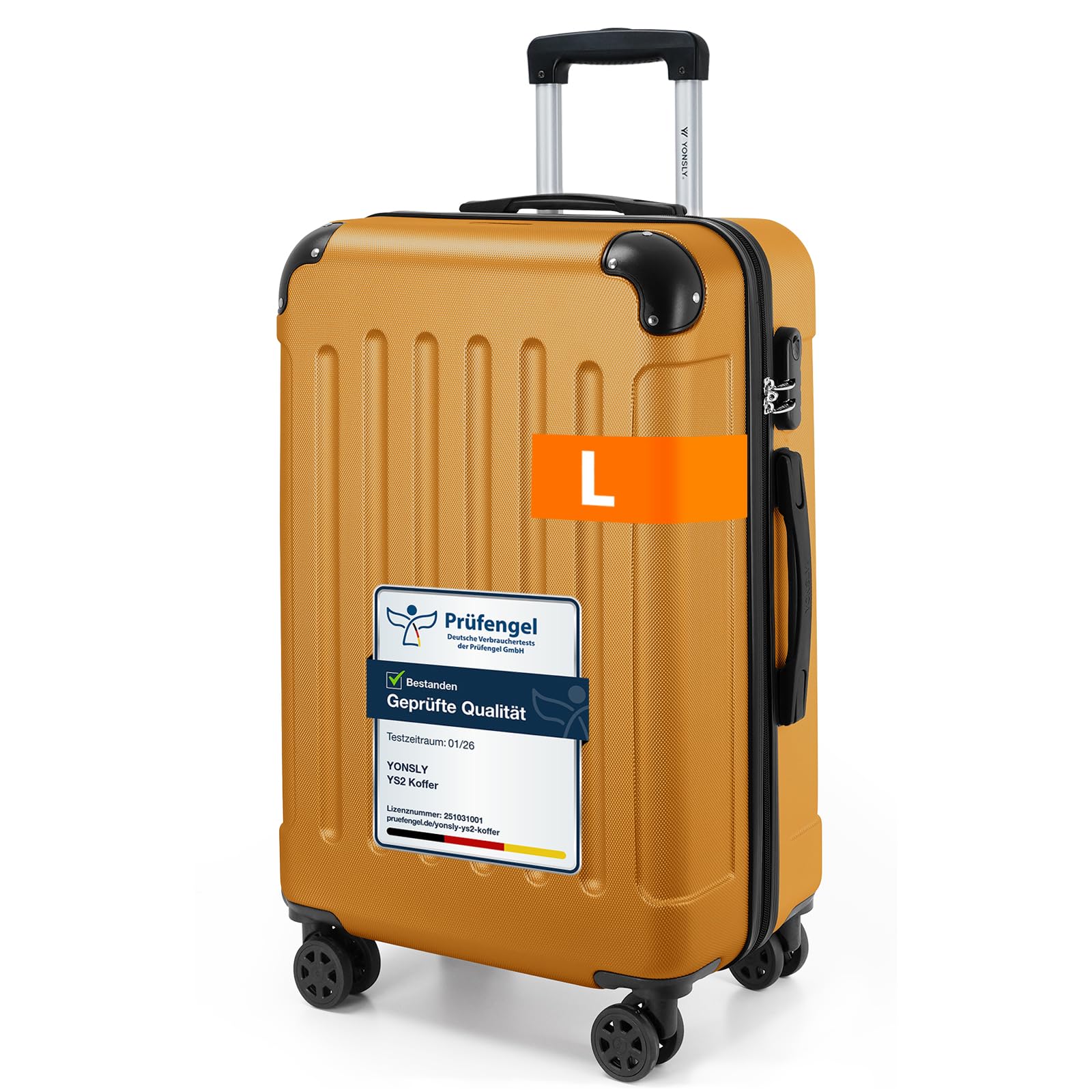 YONSLY Gepäck Reisekoffer, Trolley Rollkoffer Handgepäck, Hartschalenreisekoffer mit 360° Lenkrollen, Zahlenschloss, Mehrstufiger Teleskopgriff