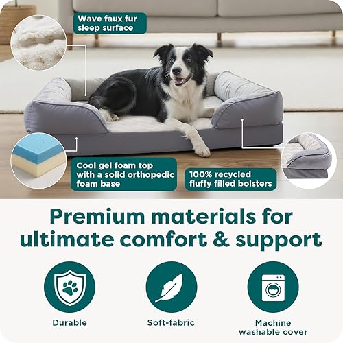 Miniatura 5 de Furhaven - Cama grande de espuma de gel refrescante para perro, comodidad perfecta, sofá de felpa y terciopelo con funda extraíble lavable, color