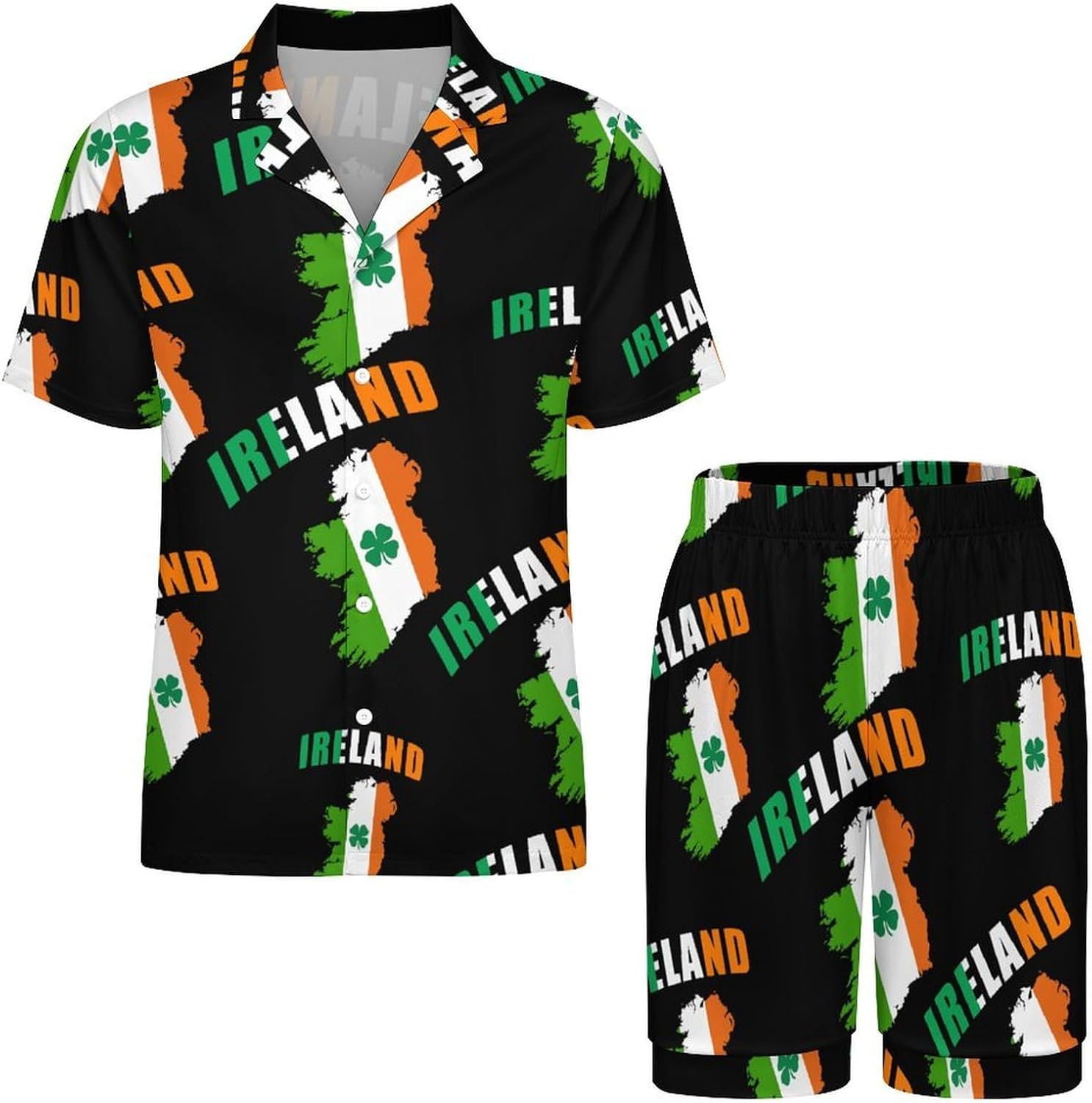Ireland Map Flag Irish St Patricks Men's Short Sleeve Pajama Set Satin Silk Like Lounge Sleepwear