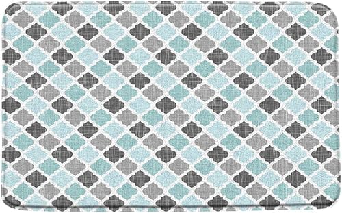 Alfombra de baño geométrica moderna, color verde azulado, gris, bohemio, geométrico, vintage, rústico, clásico, de microfibra, espuma viscoelástica,
