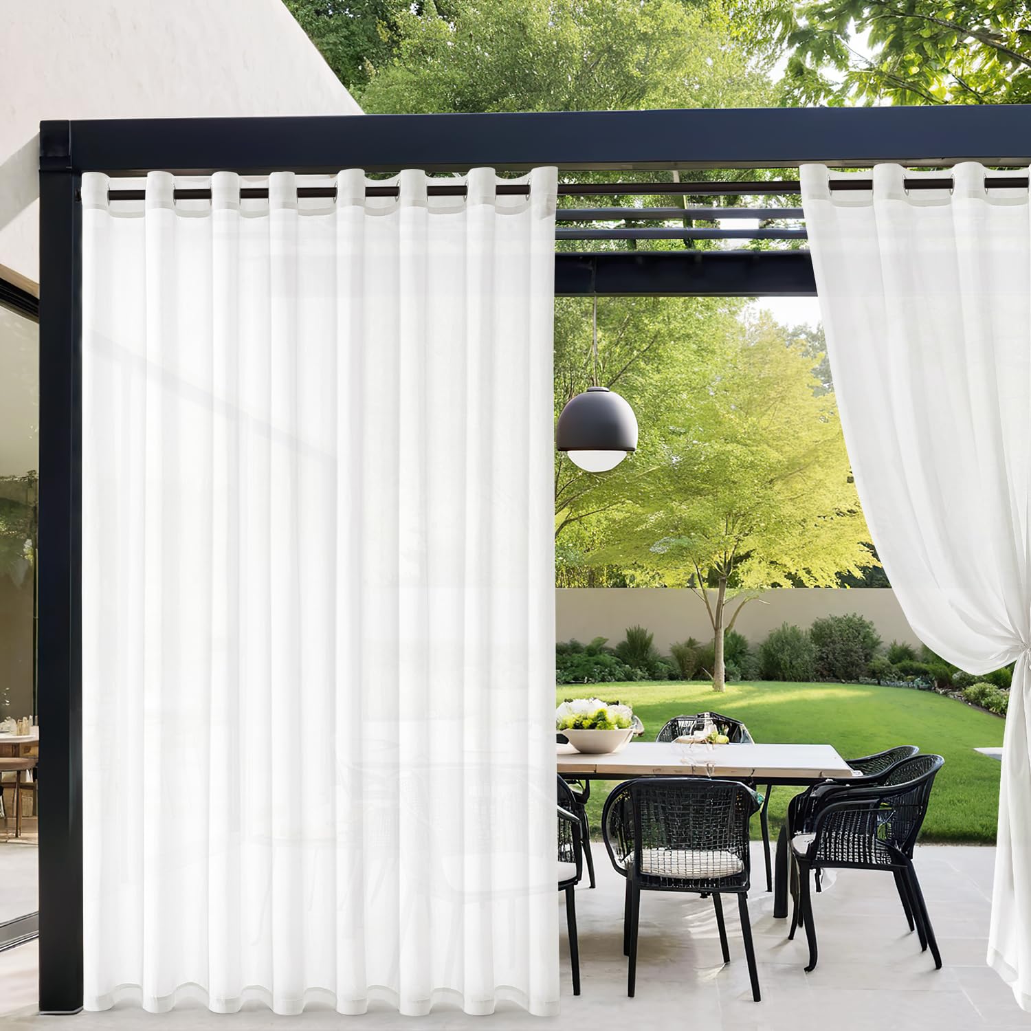 MIULEE Rideau d'extérieur Transparent résistant aux intempéries avec œillets Imperméable Protection Solaire pour pavillon, terrasse, pergola, Balcon, Jardin L 137 x H 215 cm, 2 Panneaux, Blanc
