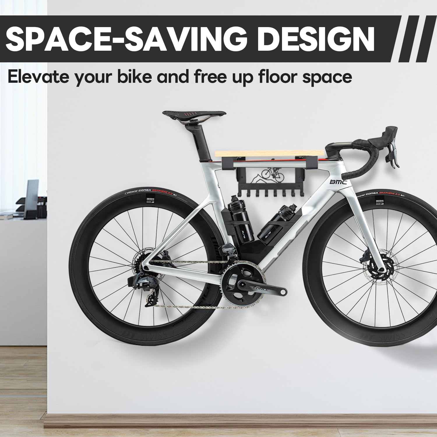 MYOYAY Support et étagère pour vélo - Support mural multifonctionnel VTT, vélo de route et électrique