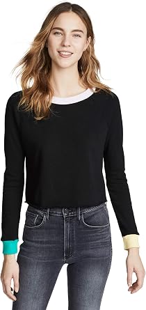 Wildfox Womens Beach House Crop Sweatshirt, Clean Black/Multi, Large