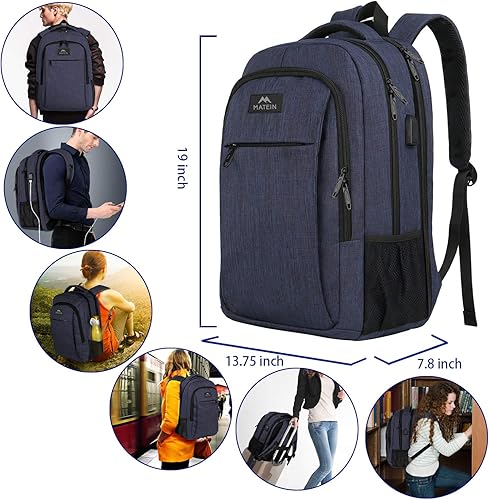 Miniatura 67 de MATEIN - Mochila empresarial para laptop de 15.6 pulgadas, mochila de viaje con puerto de carga USB, resistente al agua, para trabajo, universidad