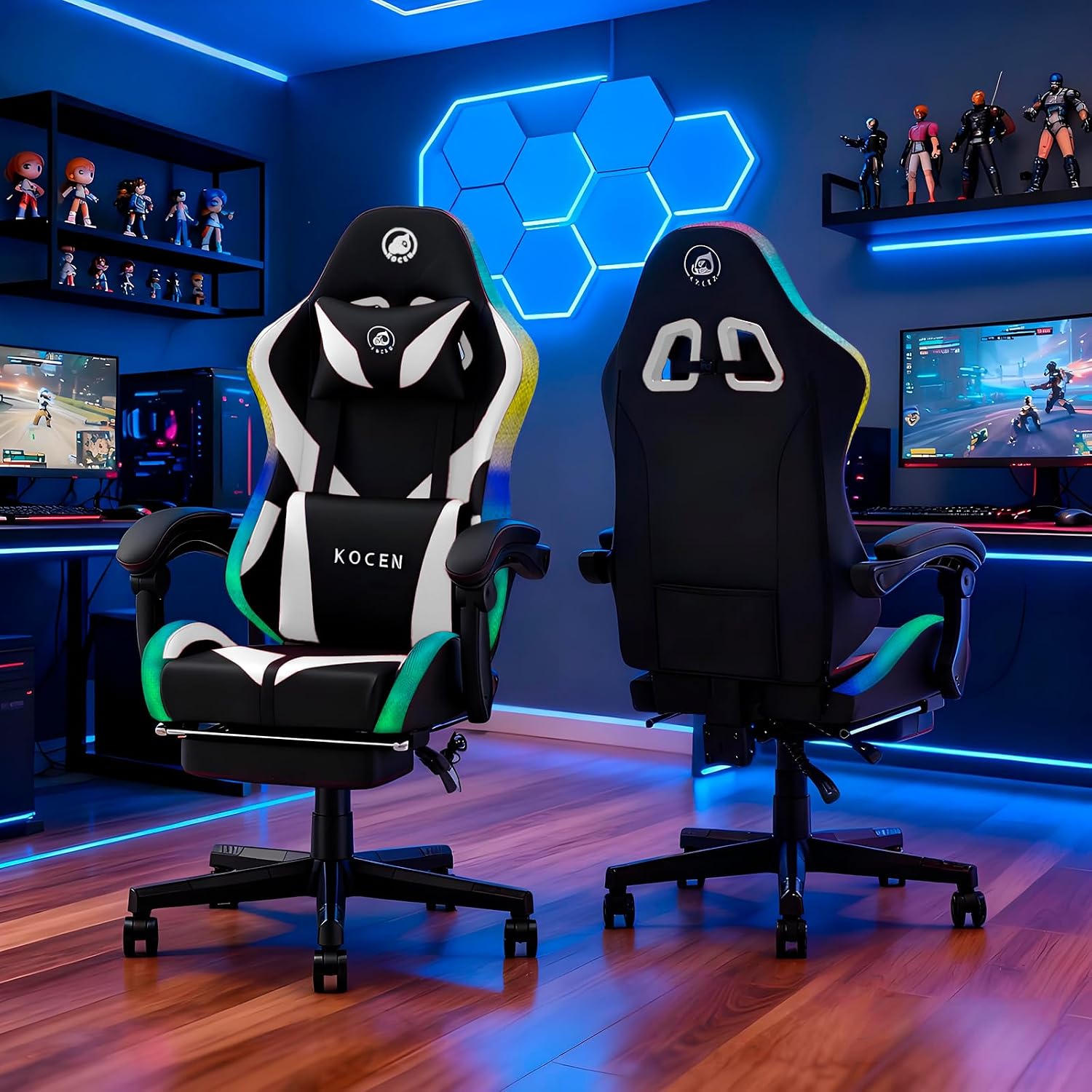 Kechen Gaming Chair with LED Light Footrest and Massage
