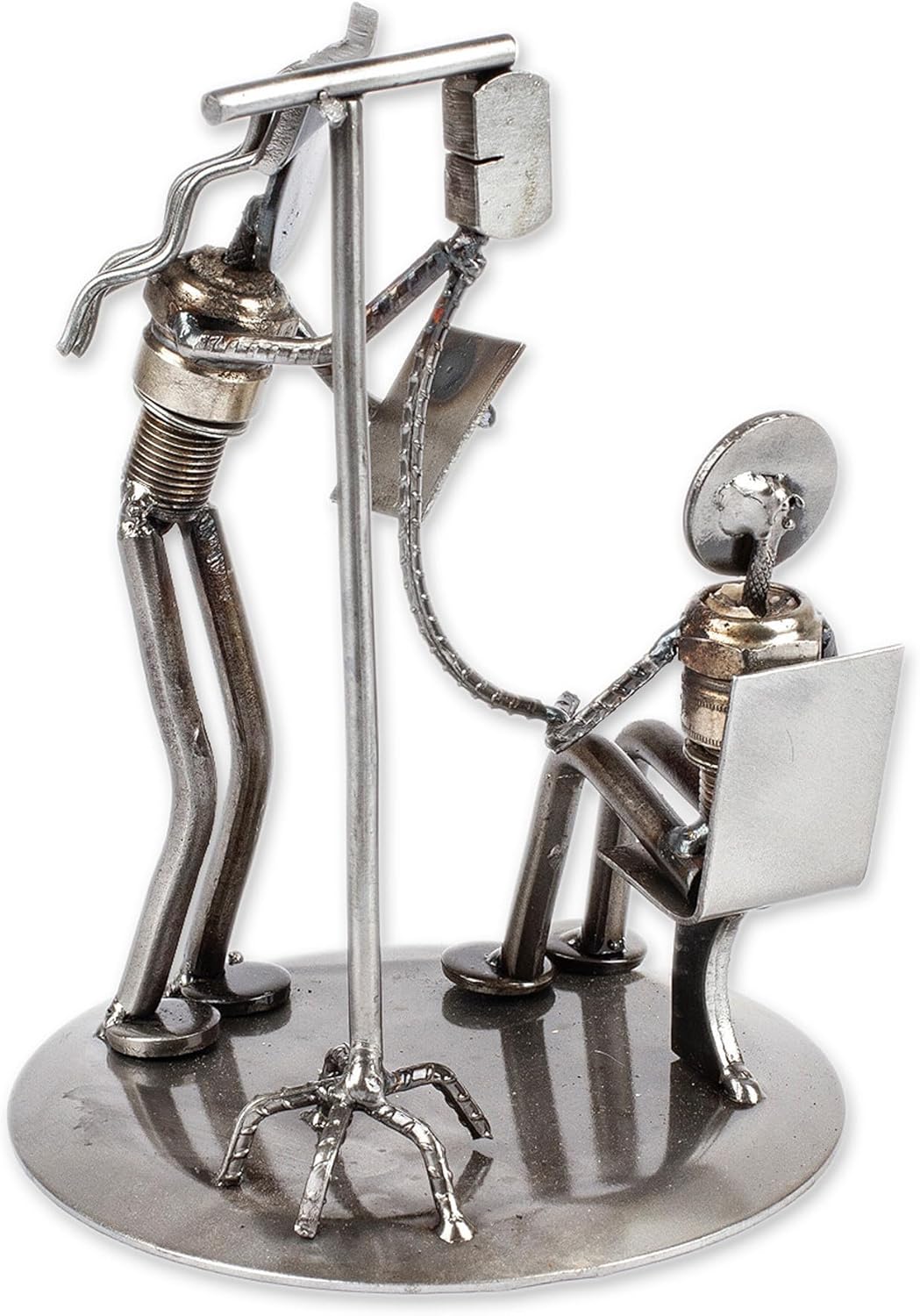 NOVICA Artisan Handmade Recycled Auto Parts Sculpture Rustic of Infusion Nurse Metal Mexico Eco Friendly People Portraits [7in H x 5.5in W x 5in D] ' Rustic Infusion Nurse'
