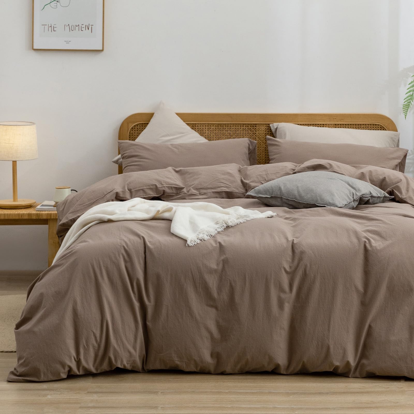 BESTOUCH Cotton Solid Duvet Cover Set Pine Bark Brown Oversized Full โ image 1