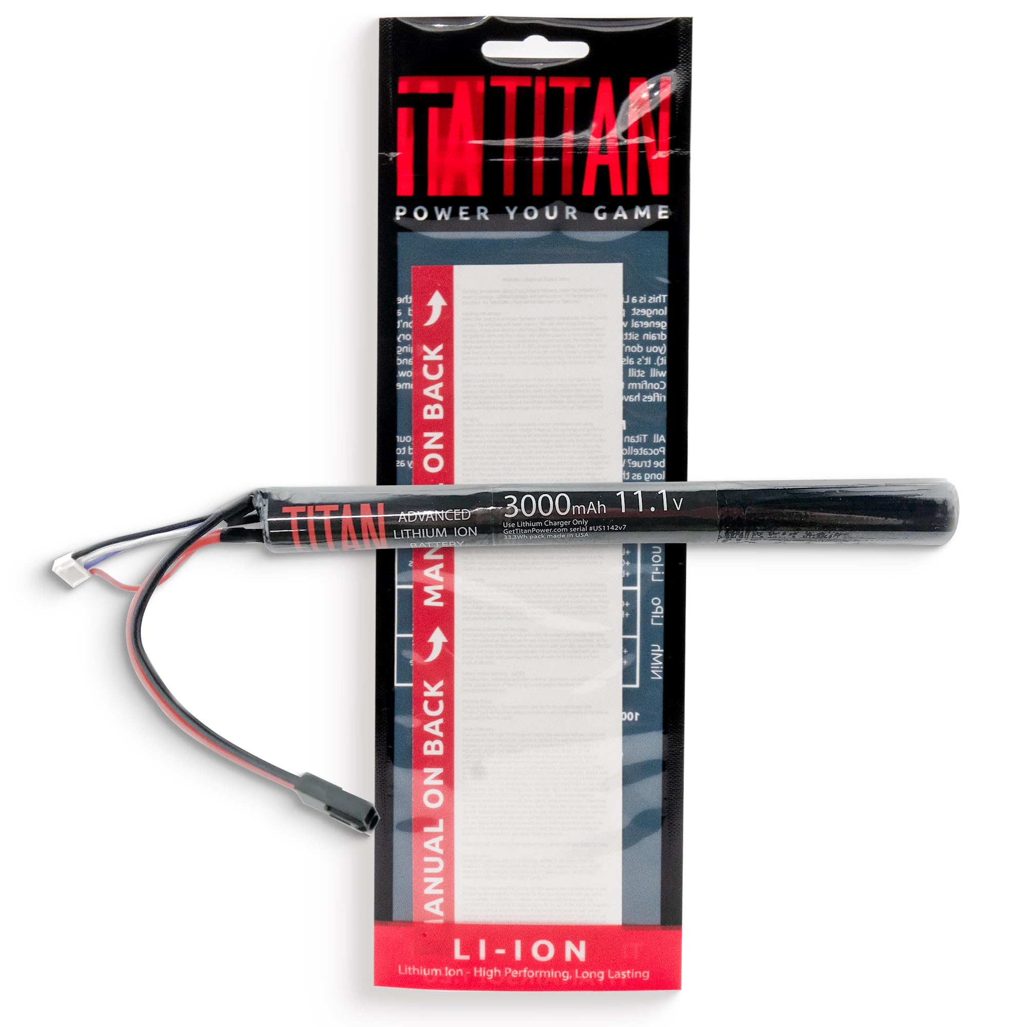 Titan - Batería de iones de litio para Airsoft, batería de 11,1 V, 3000 mAh, 11,1 V, enchufe Tamiya de máxima capacidad y rendimiento, batería de pistola de aire comprimido de 11,1 voltios