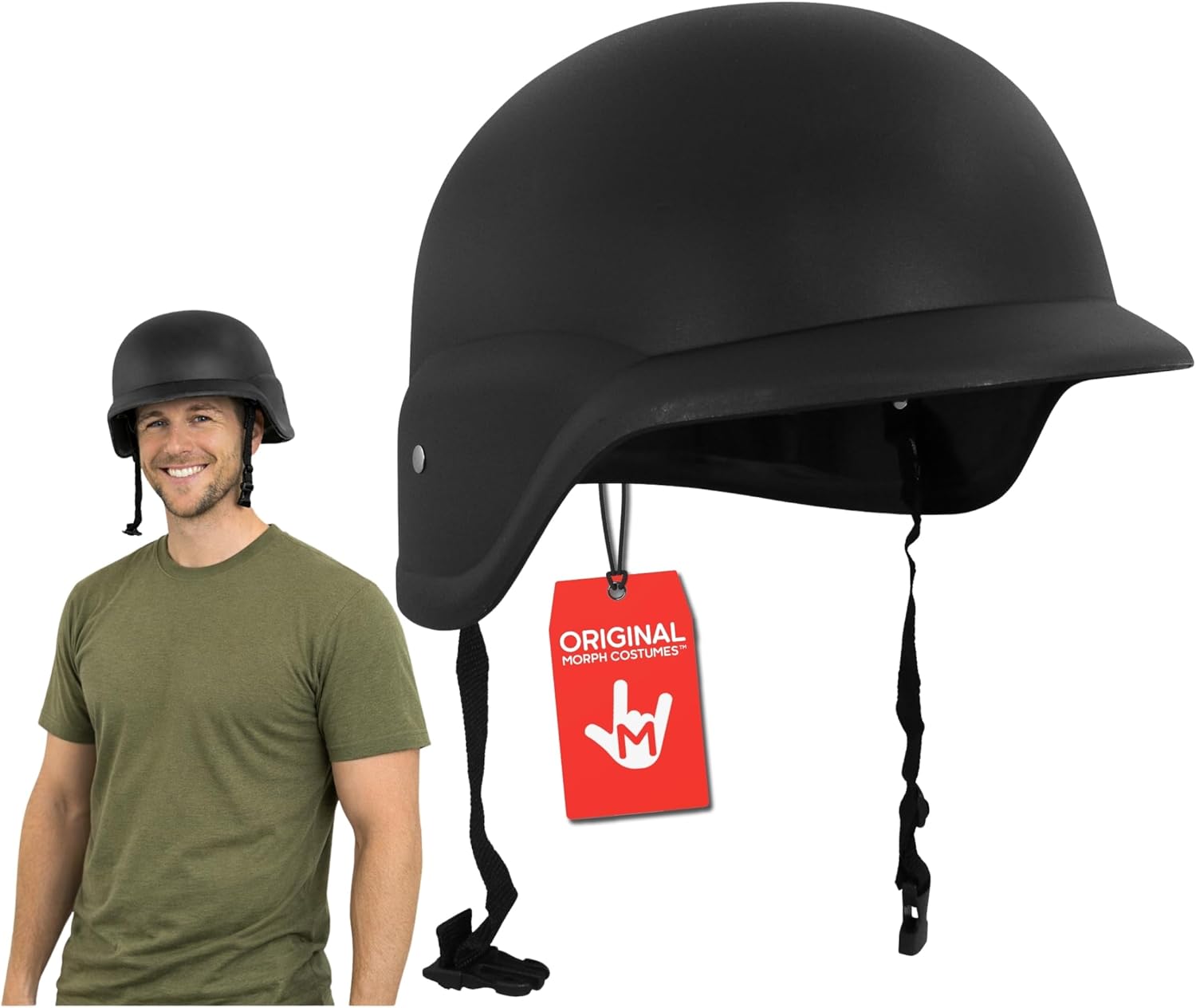 Morph Black Replica Airsoft Tactical Combat Helmet for Adults Costume Prop for Halloween Cosplay Paintball Theater Lightweight Adjustable Fake Style SWAT Helmet, One Size