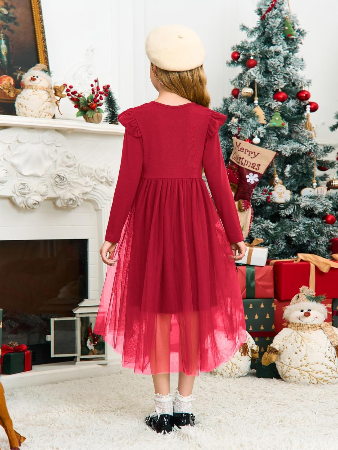 Haloumoning Girls Tutu Dresses Kids Cute Tulle Fall Ruffle Long Sleeve High Low Hem Dress 5-14 Years - Image 6