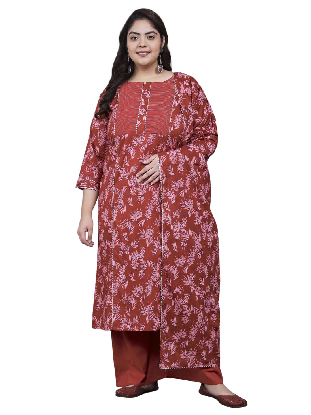 Tissu Women's Plus Size Maroon Printed Pure Cotton Kurta & Palazzo With Dupatta (T_688_Maroon_6Xl)