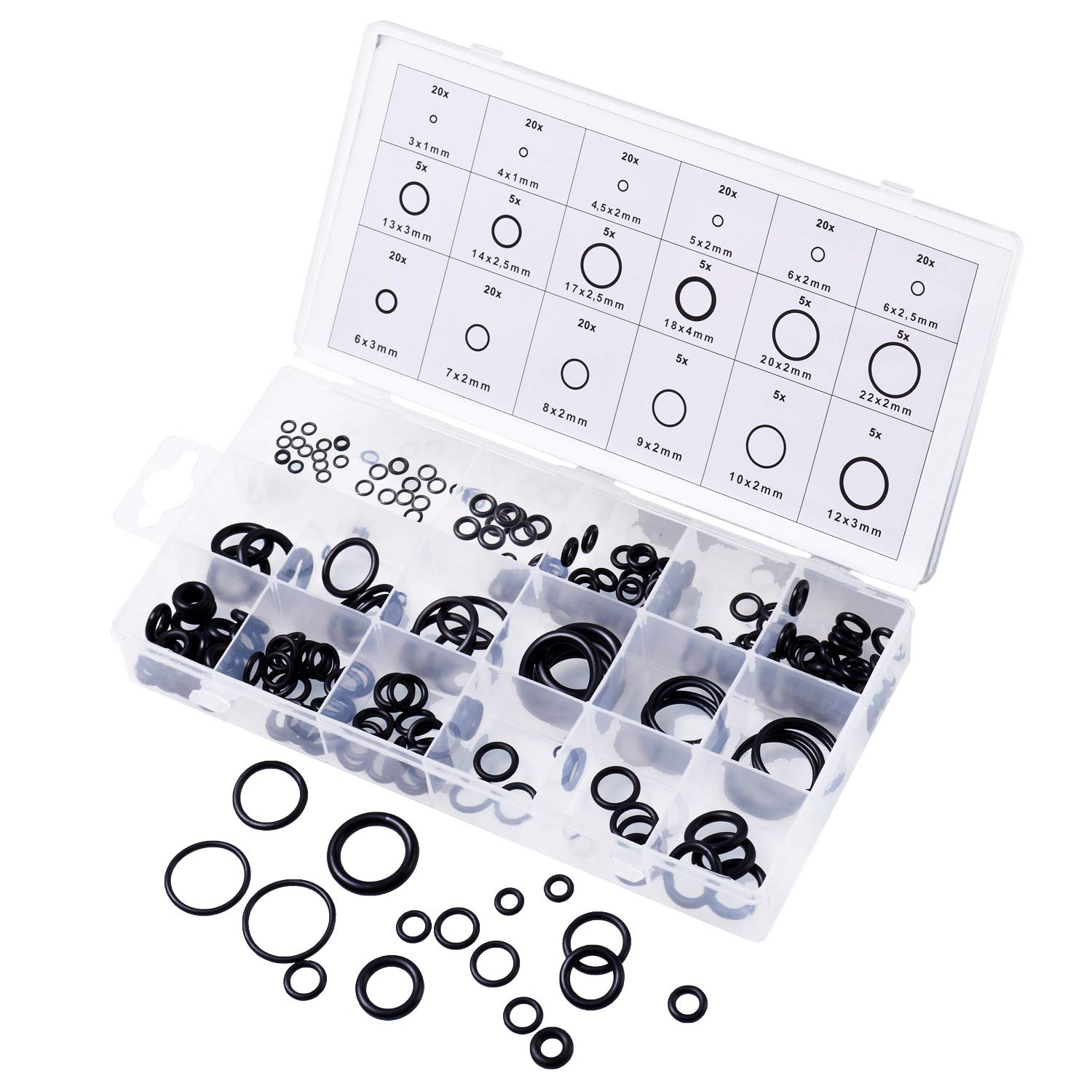 BOLET ORing Assortment Kit Set 225 PCS 18 Size Nitrile Rubber ORing