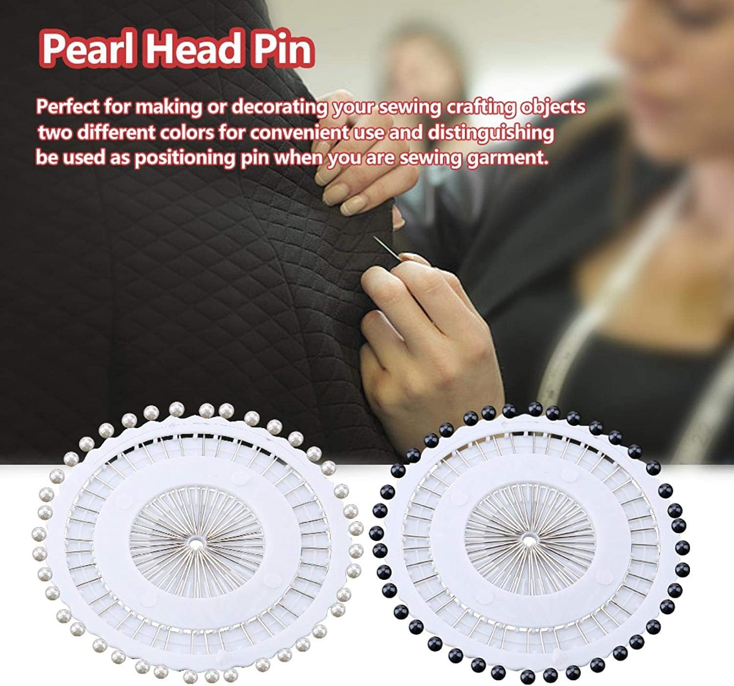 Ball Head Straight Hijab Pins , Round Pearl Head Sewing Pins Straight Pins Head pins Pins for Women & Girls, 40 Pcs/Set Muslim Hijab Safety Scarf Pins - Black (L:EW570)