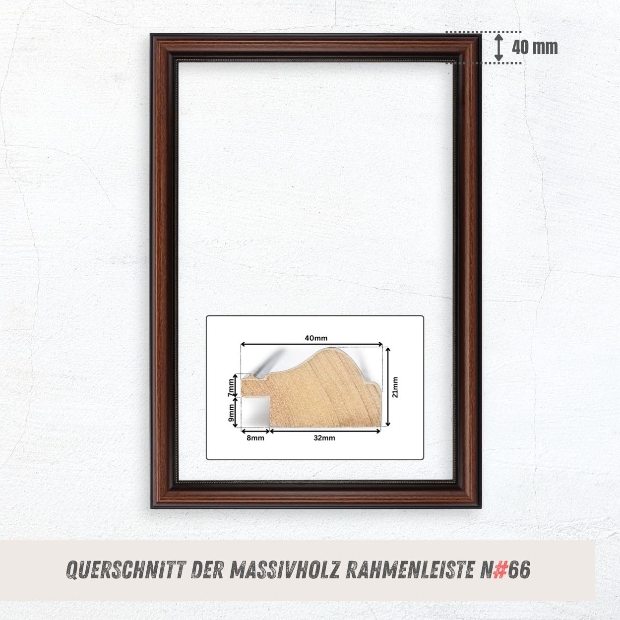 N°66 Barock Bilderrahmen 20x20 cm Bildmaß, Braun, Massivholz