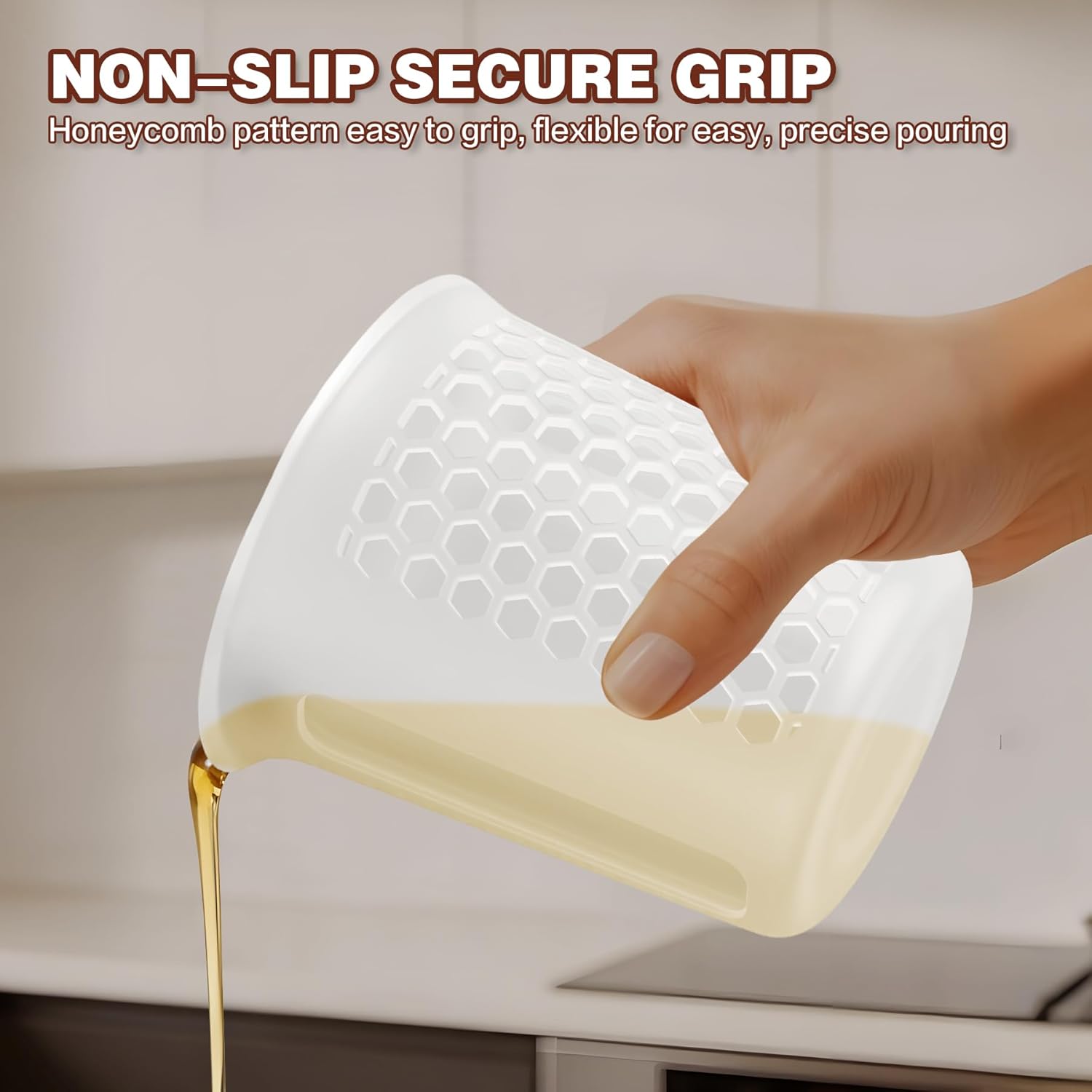 Silicone Measuring Cups 4-Pack Set, (1/2, 1, 2, 4 Cup) Reusable Silicone Cup for Prepping Cooking Baking Supplies, Melting Butter Chocolate 125ml 250ml 500ml 1000ml Dishwasher Microwave Safe