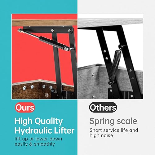 Miniatura 5 de FDW - Mesa de centro con compartimento oculto y estante de almacenamiento, mesa de madera con superficie superior abatible para sala de estar, sala