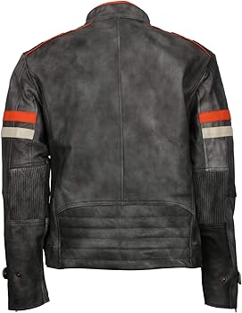 Retro Grey Biker Distressed Vintage Motorcycle Leather Jacket