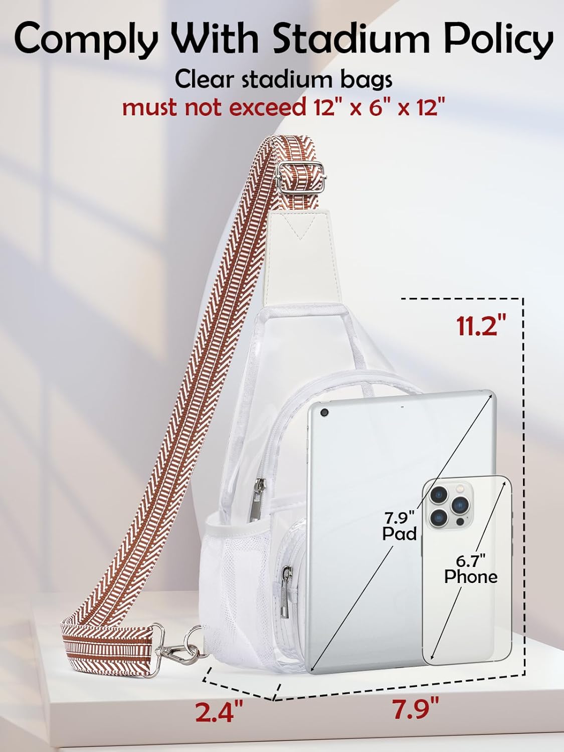 Clear Bag for Stadium Events, Clear Crossbody Bag For Women Men, Transparent Purses, See Through Large Sling Backpack - Image 3