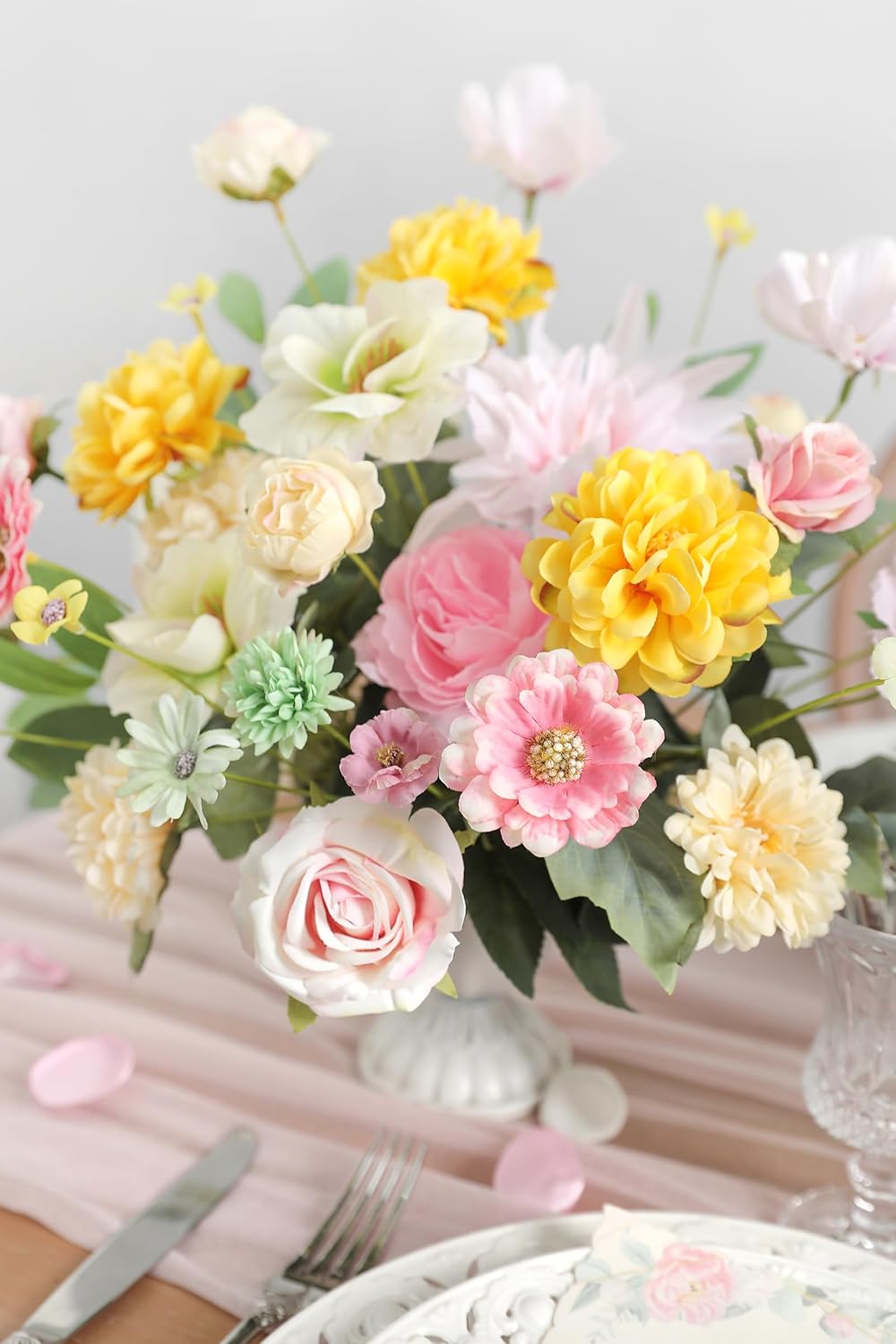 Fake Flowers Heads Bulk Pink Green Mini Artificial Silk Flower for Crafts, Small Artificial Daisy Roses Faux Flowers for Graduation Cap DIY Cake Wedding Party Home Garland Decoration - Image 4