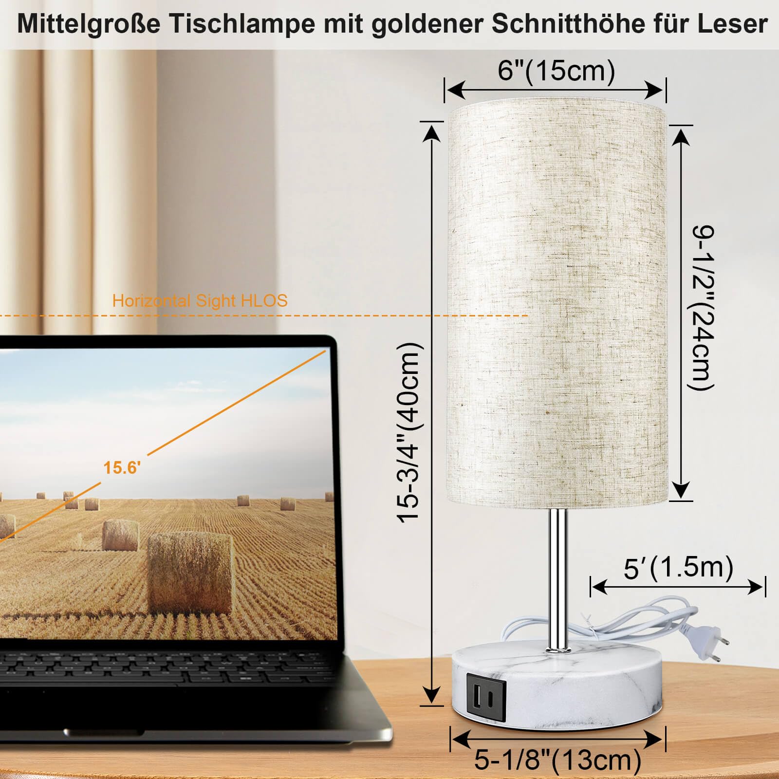 Nachttischlampen 2er Set Schlafzimmer, LED Tischleuchte Touch Dimmbar mit USB Ladefunktion, Modern E27 Tischlampe Beige mit Schirm inkl. 6W Warmweiß LED-Birne