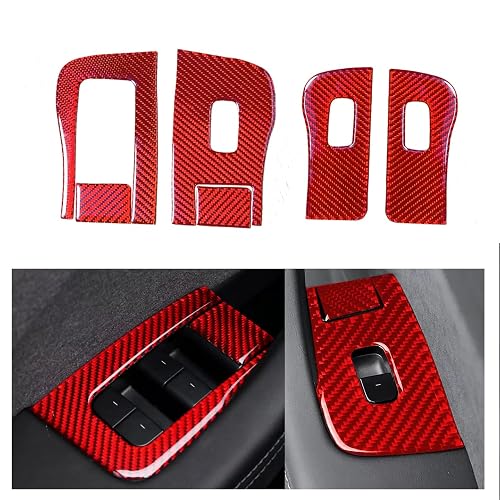 SXunacou Door and Window Switch Control Panel Cover, Suitable for Tesla 3/Y Models, Carbon Fiber Interior Accessories (Red Carbon Fiber, 2017-2023 M3/2021-2024 My) - 2017-2023 M3/2021-2024 MY - Red Carbon Fiber