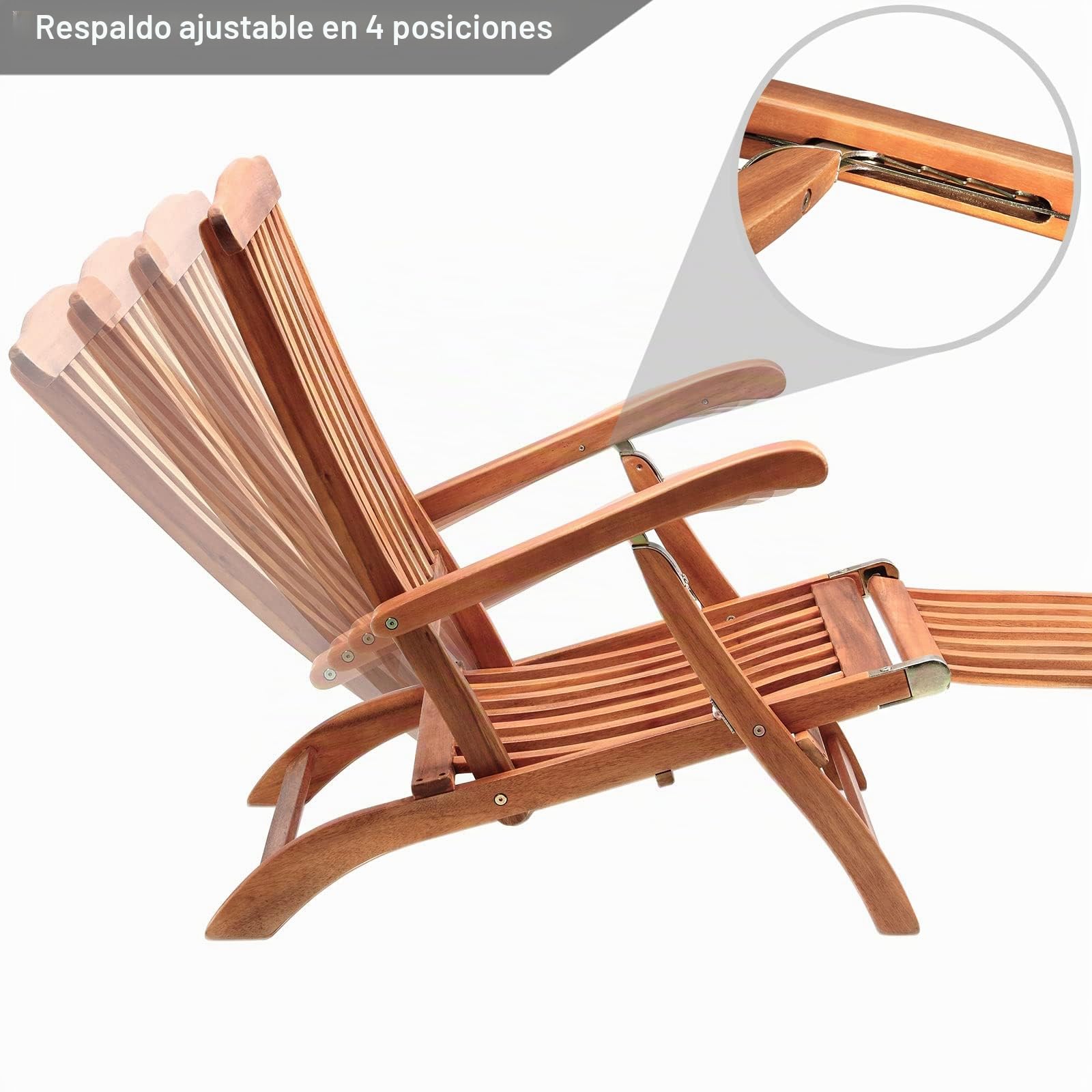 CASARIA Tumbona de Madera con Cojin Plegable Resistente Intemperie 160kg Respaldo Ajustable