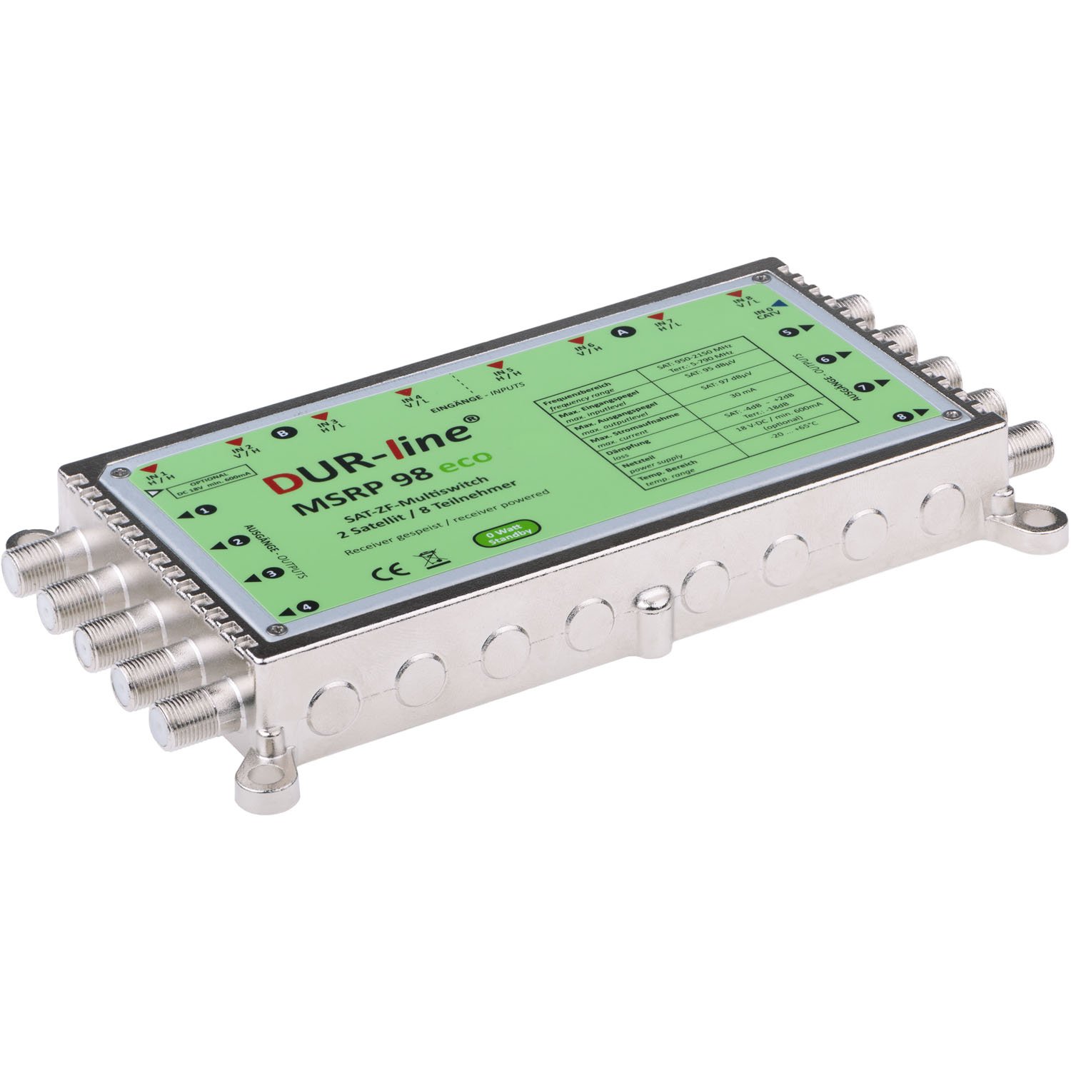 DUR-line MSRP 9/8 eco + Netzteil - Multischalter für 2 Satelliten/8 Teilnehmer - Geringe Stromaufnahme - 0 Watt Standby Multiswitch [Digital, HDTV, FullHD, 4K, UHD]