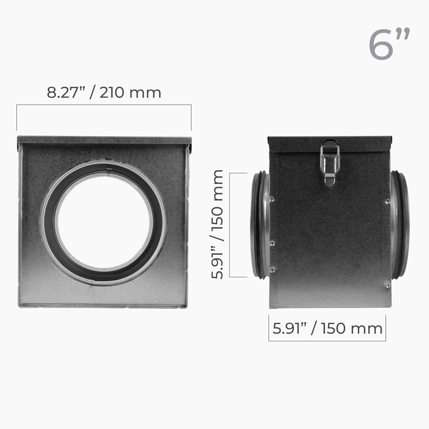 6 Inch Filter Box - Inline Duct Filter for Round Duct - Galvanized Steel Air Filter with EPDM Rubber Seal Gaskets - Intake Filter Ventilation - Air Filtration System for Home