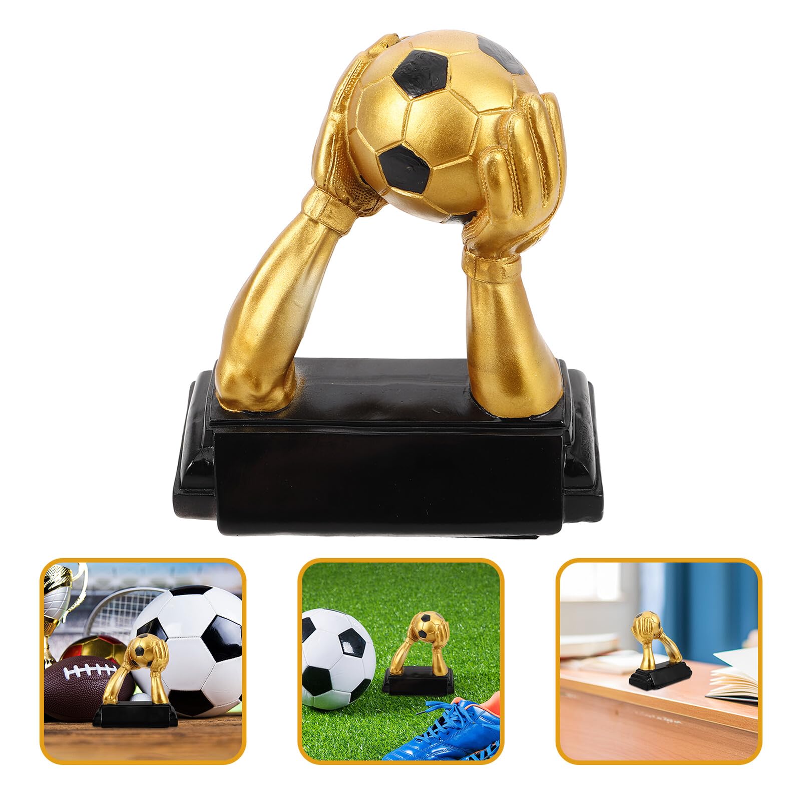 Angoily Trofeo de Fútbol Pequeño Estilo Antiguo, Resina Dorada con Diseño de Manos Abrazando Balón, Premio para Jugadores y Entrenadores, Decoración Deportiva y Regalos para Aficionados