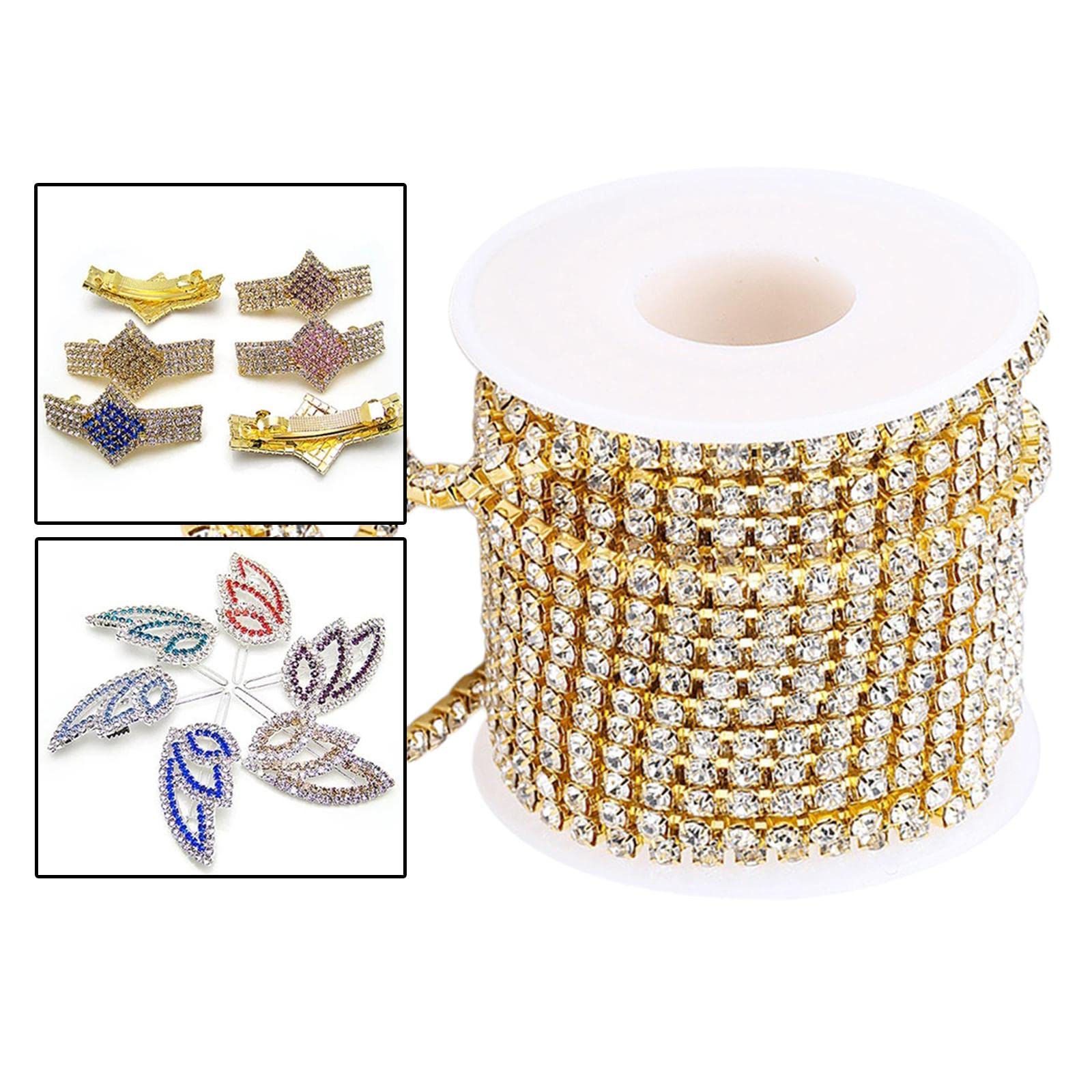 Set di 5 catene con strass per fai da te, 9,1 m, colore: oro, 10 m