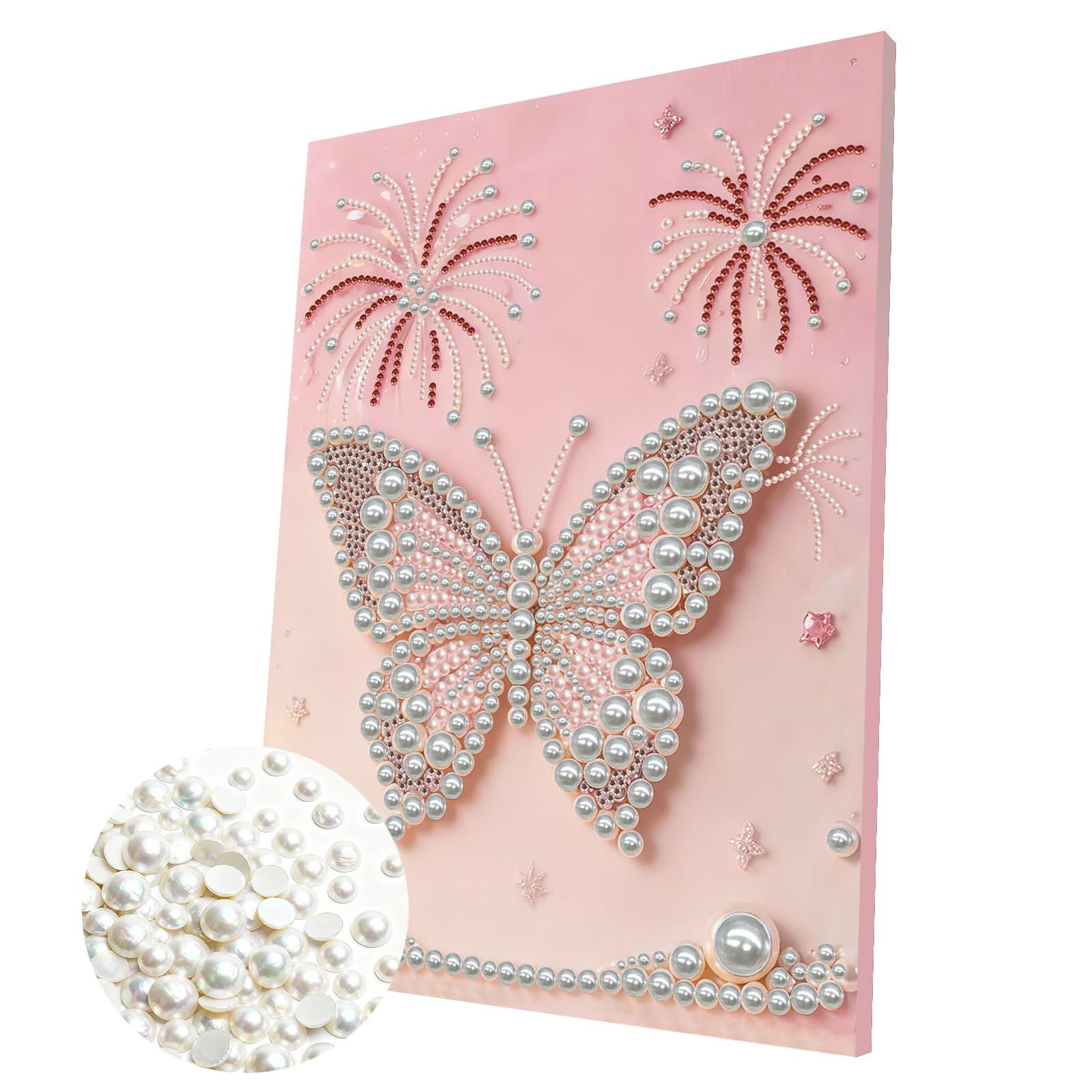 DIY Pearl 3D Painting Kit with Wooden Frame, 3D Plastic Pearl Gemstone Ocean Art Craft for Adults Beginners, Home Decor Housewarming Gift, Diamond Dots for Wall Decor(Butterfly)(30 * 40cm)