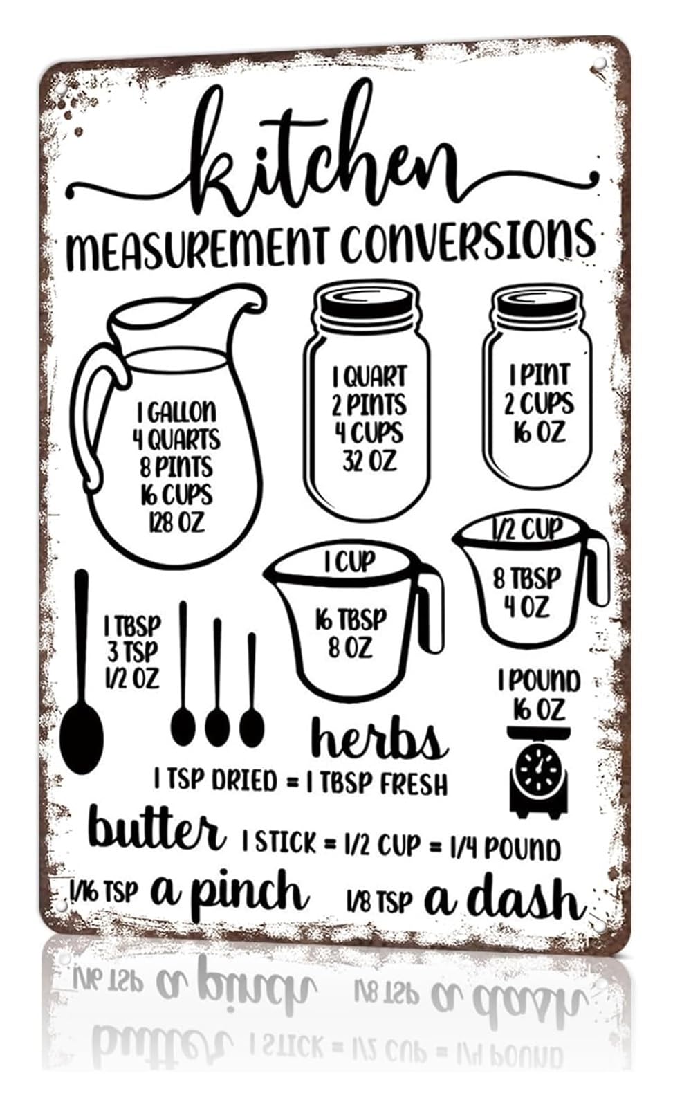 GYQYJPFZM Kitchen Measurement Equivalents Metal Wall Sign Retro Humorous Decor for Kitchen Pantry Breakfast Nook Coffee Station 8 X 12 inch