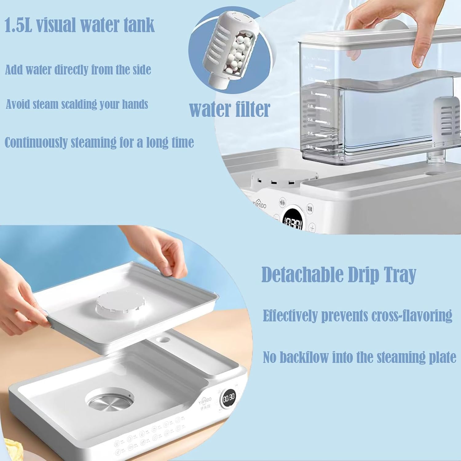 Electric Steamer: 24L/25QT Electric Steamer for Cooking, 3 Tier Food Steamer with Detachable Water Tank, Steamer for Food with 800W Power for Veggies, Seafood & Rice, BPA-Free