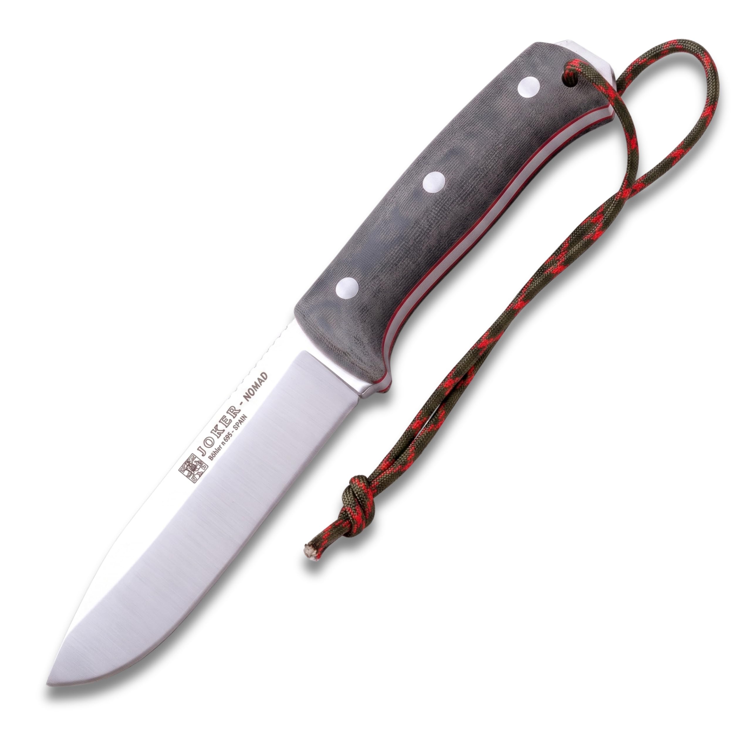 joker Coltello da caccia Nomad CV125, mango tela micarta, lama di 12,7 cm, fodero in pelle nera, include paracord, per la pesca, la caccia, l'escursionismo, il campeggio.